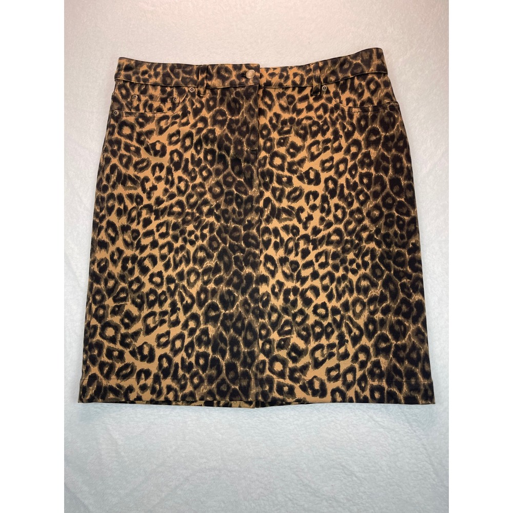 Jones New York Skirt 12 Brown Leopard Stretch Mobwife Y2K Cheetah Bodycon‎ Sexy